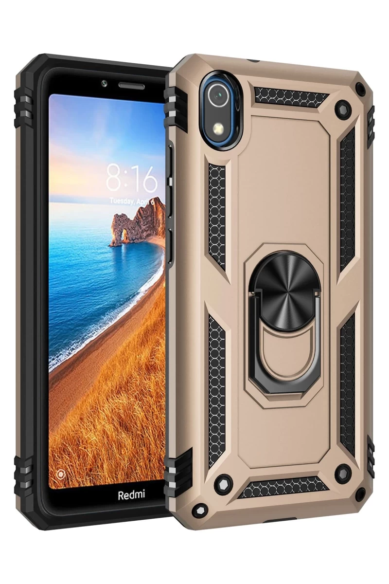 Xiaomi Redmi 7A Uyumlu Kılıf Sofya Yüzüklü Silikon Kapak - Gold