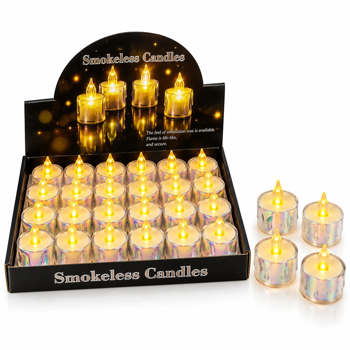 Damlalı Neon LED Mum 3.8 cm 24 Adet Set