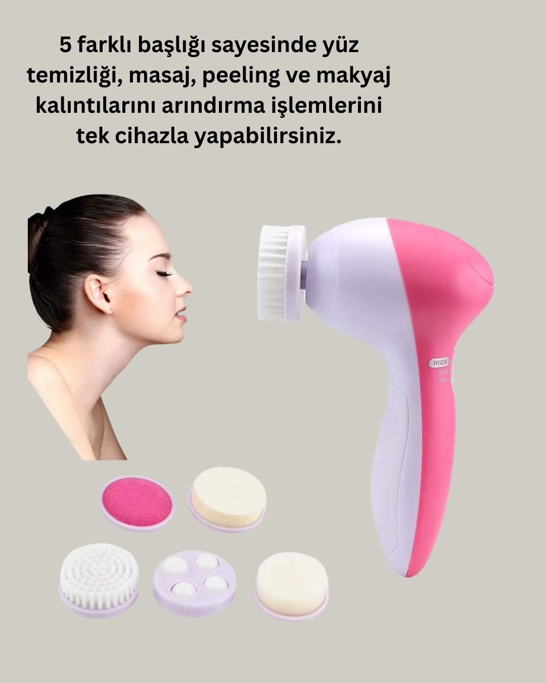 Ergonomik Taşınabilir 5 in 1 Elektrikli Cilt Temizleyici