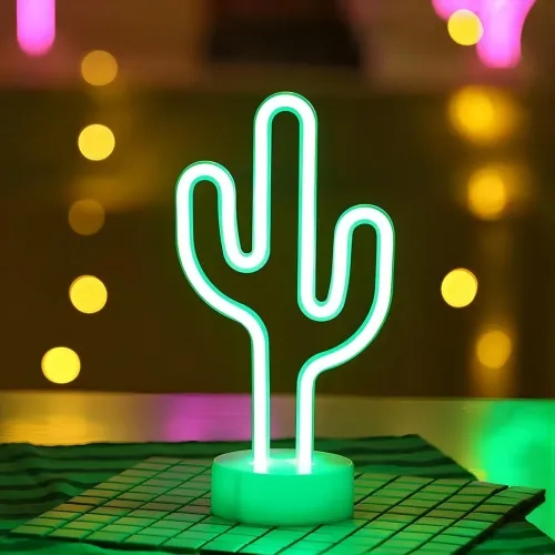 Modern Neon Kaktüs Masa Lambası Pil ve USB ile
