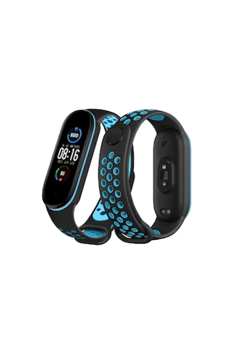 Xiaomi Mi Band 6 Uyumlu Spor Delikli Kordon - Siyah-Mavi