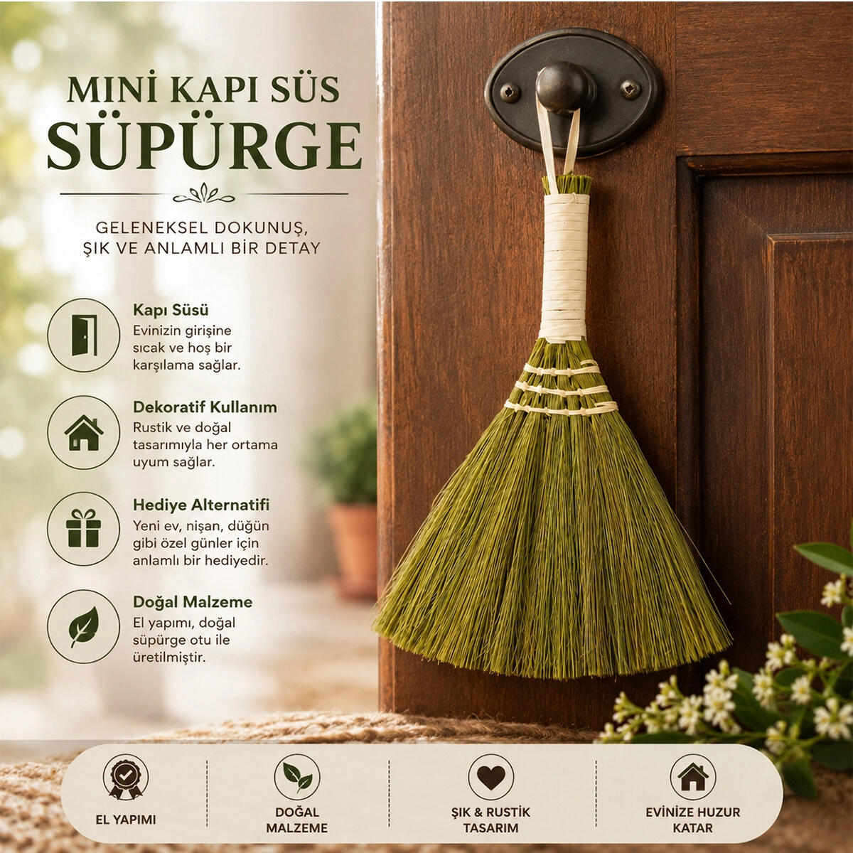 Şık Kapı Süsü - Süpürge Hasır Saplı Model