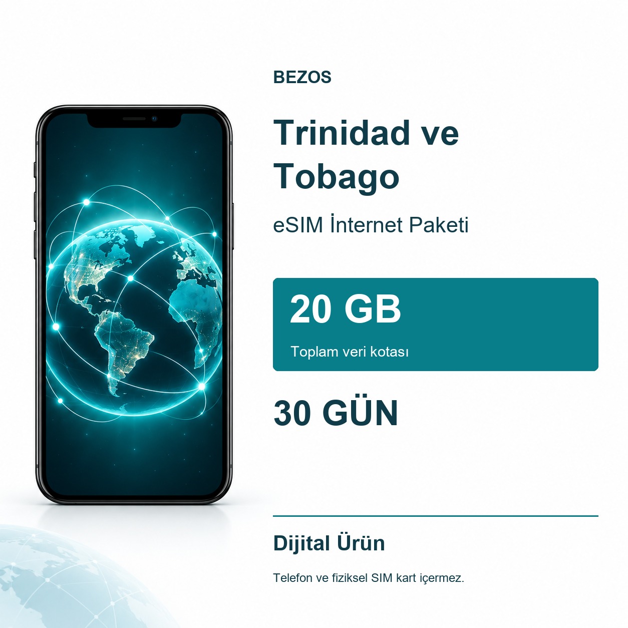 Trinidad ve Tobago eSIM İnternet Paketi 20 GB 30 Gün