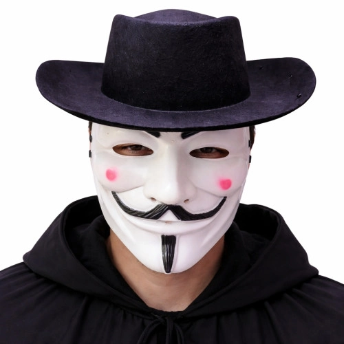 Şık Vendetta Maske ve Şapka Seti - Anonim Stil Parti Aksesuarı