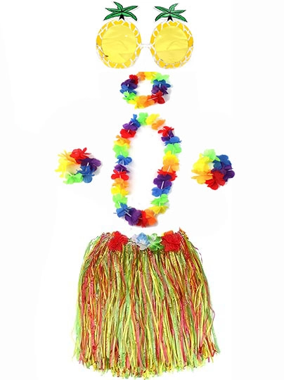 Rengarenk Hawaii Etek Seti 40 cm Ananas Gözlük ve Bileklik