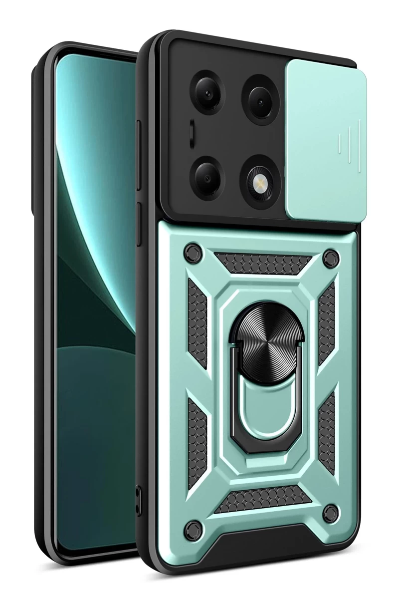 Xiaomi Poco M6 Pro 4G Uyumlu Kılıf Pars Lens Yüzüklü Silikon - Yeşil
