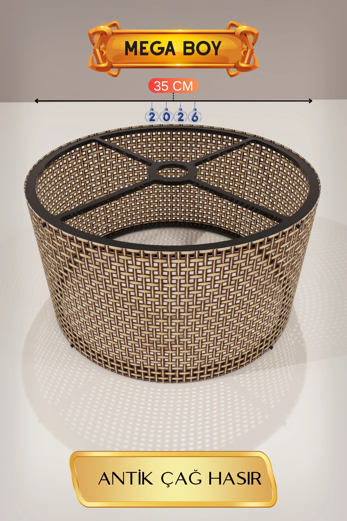 Şık Antik Çağ Hasır Lambader Başlığı 35 cm Modern Tasarım