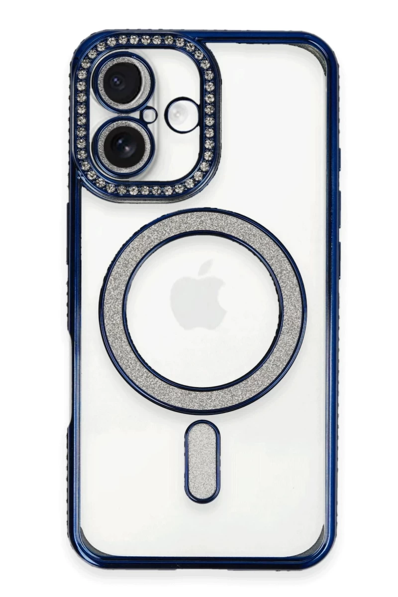 Apple iPhone 16 Plus Uyumlu Kılıf Joke Simli Magneticsafe Kılıf - Lacivert