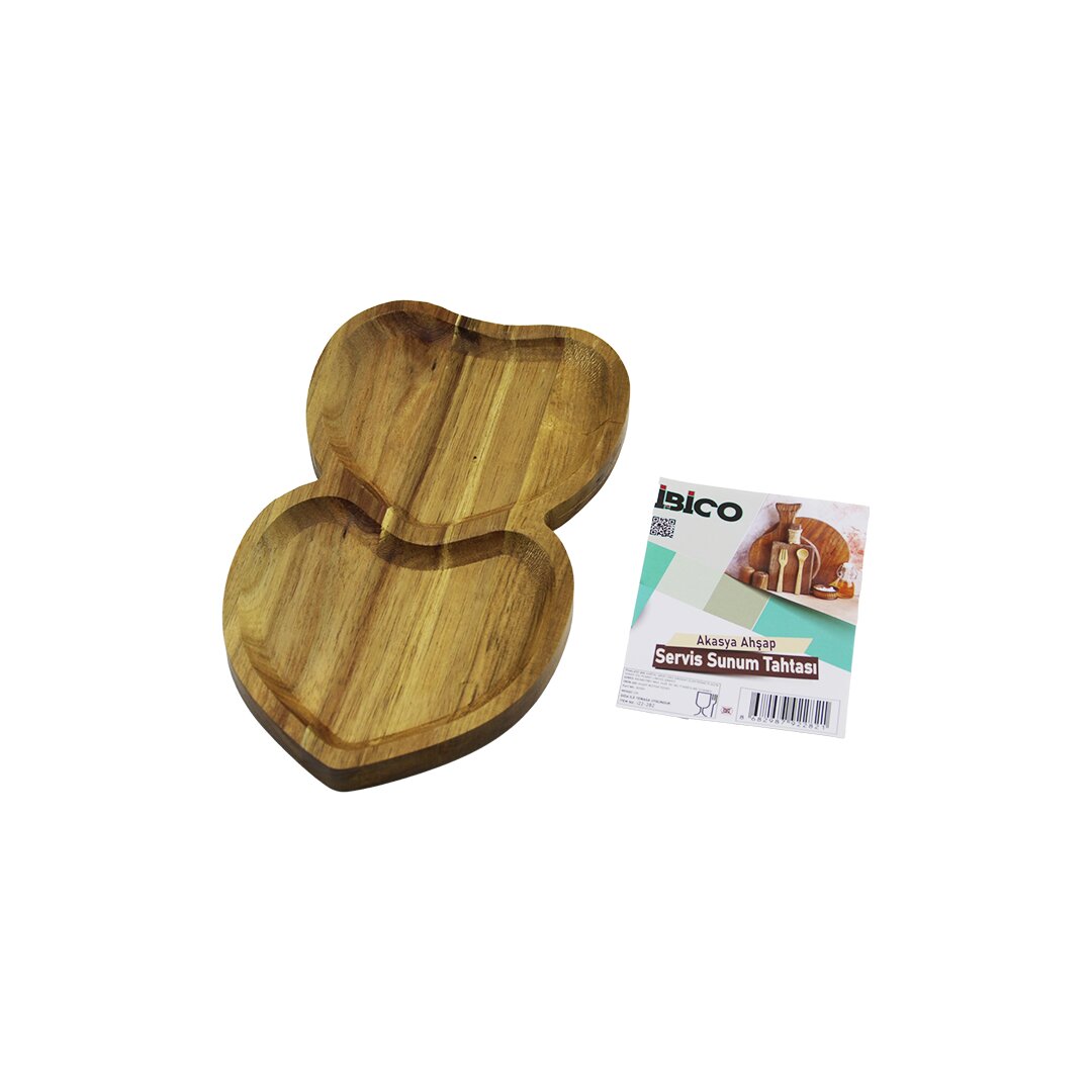 Akasya Kalpli 2 Bölmeli Ahşap Servis Sunum Tepsi - Tahtası 25 X 14 X 1.4CM