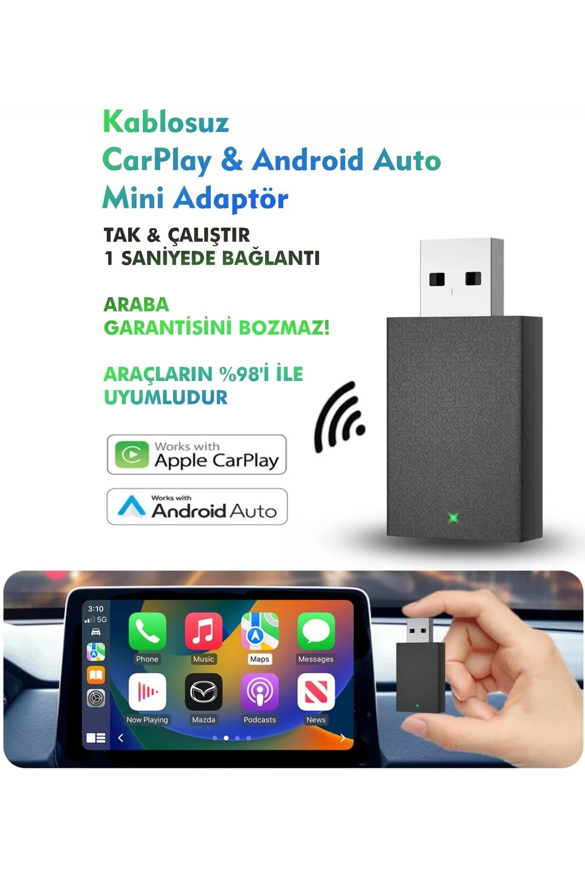 Kablosuz Android Auto/Car Play USB Dongle Cihazı