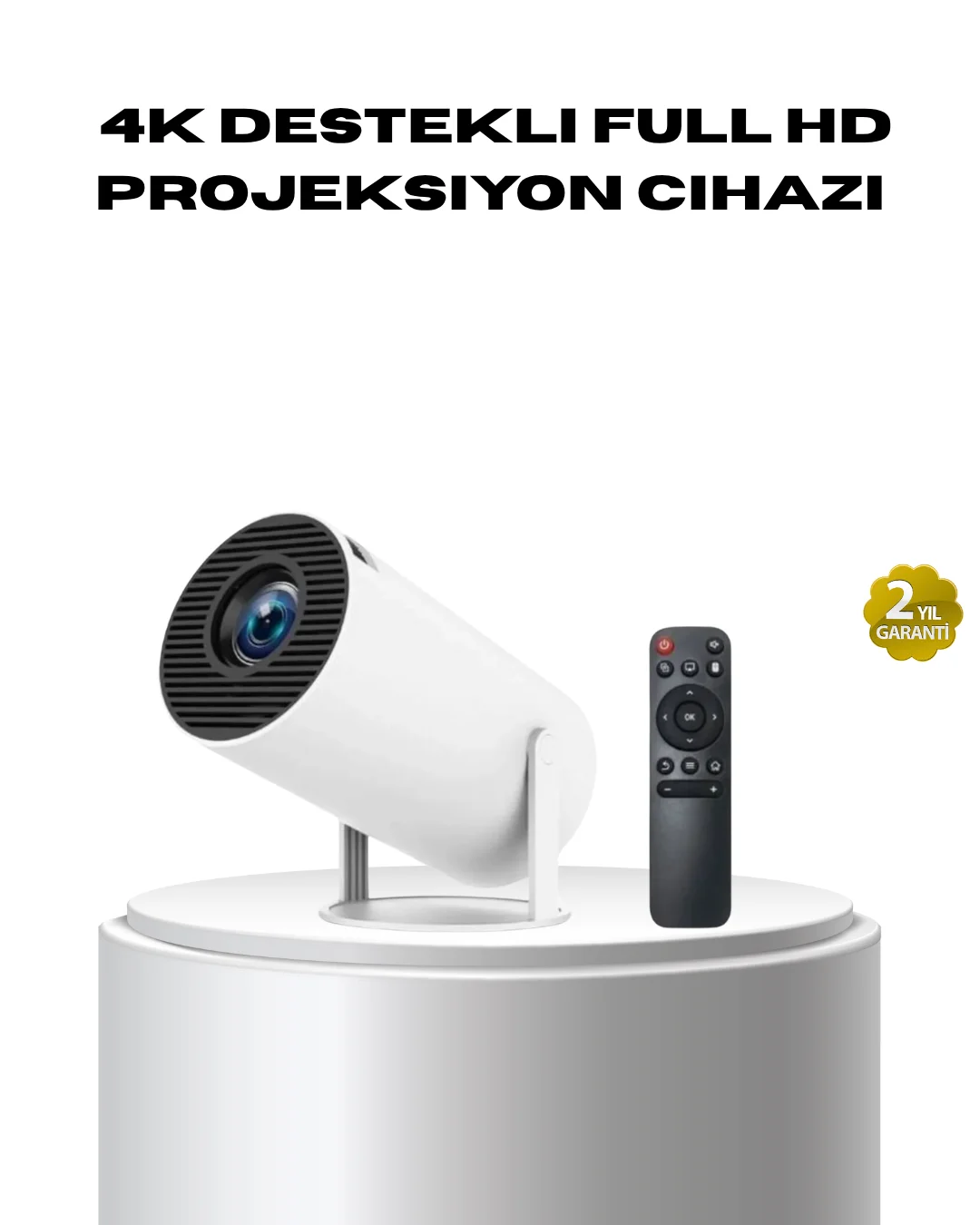 4K Destekli Full HD Projeksiyon Cihazı – 130 inç Geniş Ekran, WiFi ve HDMI Bağlantılı
