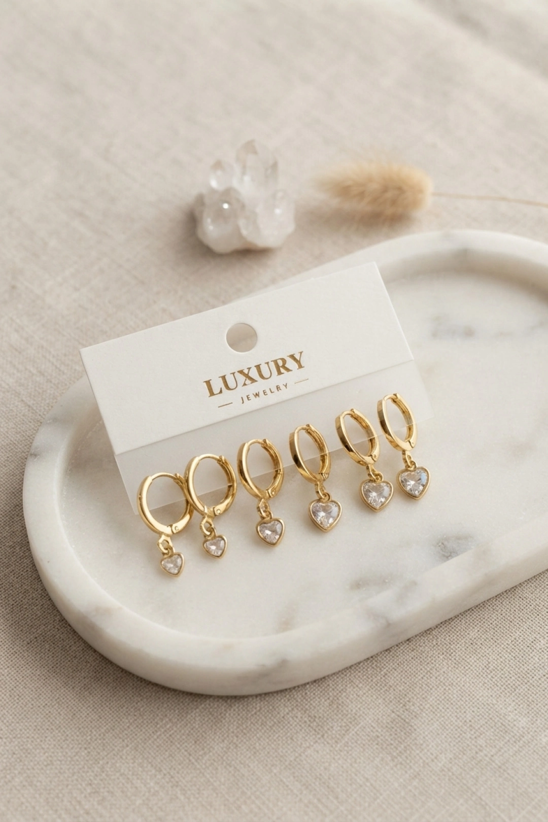 Zirkon Taşlı Gold Renk Küpe Seti 1 Adet