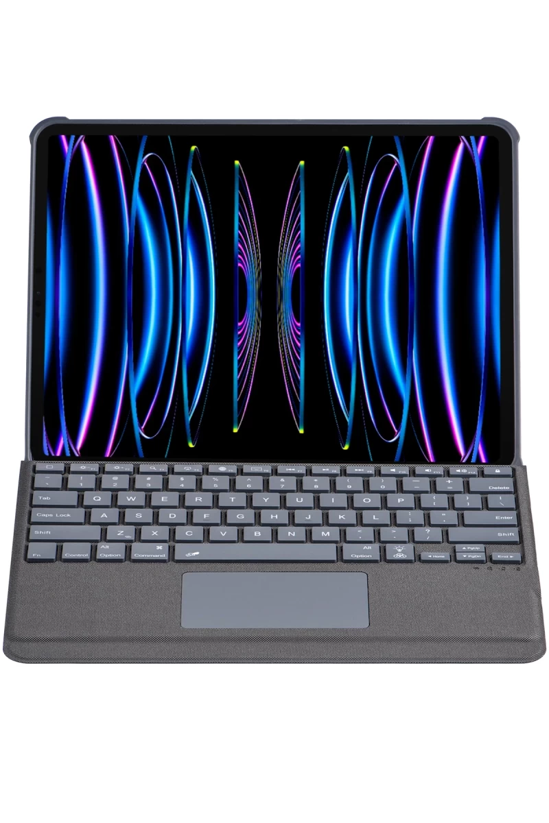 Apple T5509D iPad Pro 12.9 (2022) Kılıf Palermo Ledli Klavyeli Standlı Tablet Kılıfı - Siyah