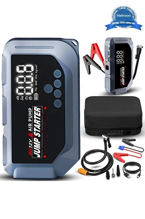 VTN-605 Şarjlı 12.000 mAh Taşınabilir Çantalı Araç Akü Şarj Takviyeli Işıklı Hava Kompresörü