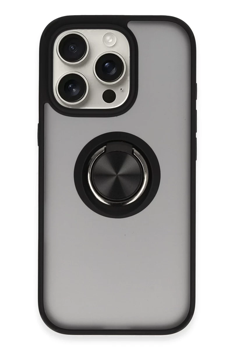 Apple iPhone 16 Pro Max Uyumlu Kılıf Montreal Yüzüklü Silikon Kapak - Siyah