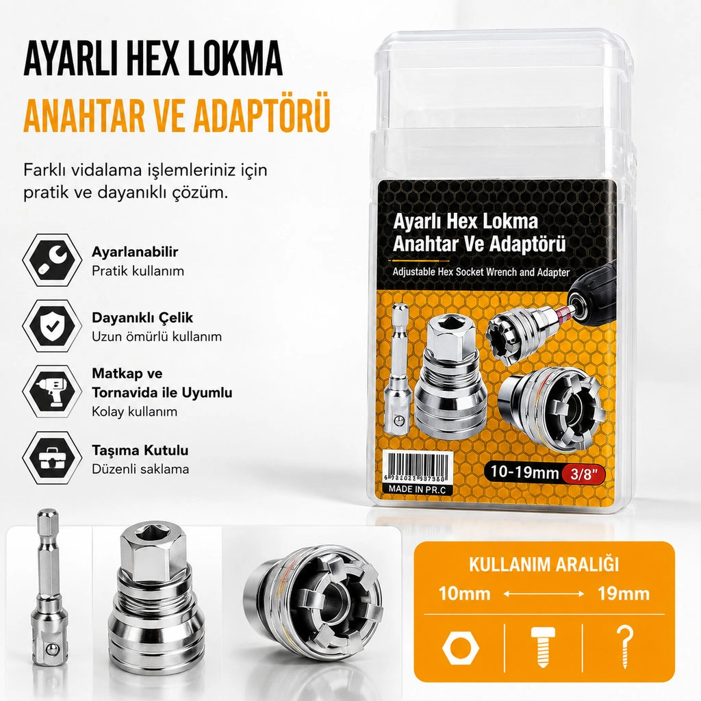 Lokma Anahtar ve Matkap Adaptörü 10-19mm (Hex Model)