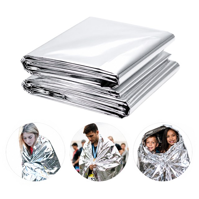 SN-14528 130x210cm Gümüş Acil Durum Termal İlkyardım Battaniyesi Isı Yansıtıcı Rüzgar Su Geçirmez