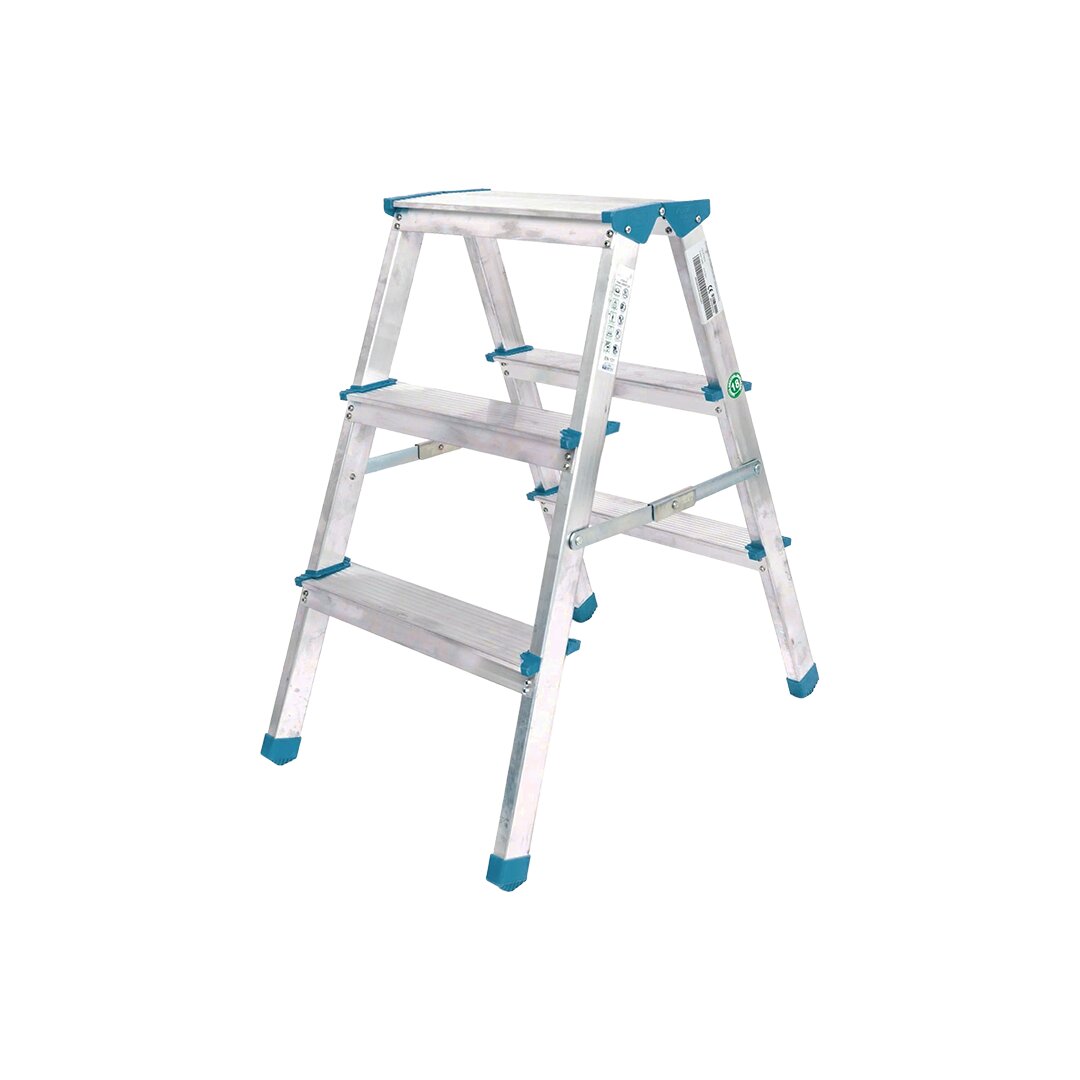 3+3 Çift Basamaklı Alüminyum Metal Merdiven Yükseklik = 69CM Baş Genişlik = 8CM