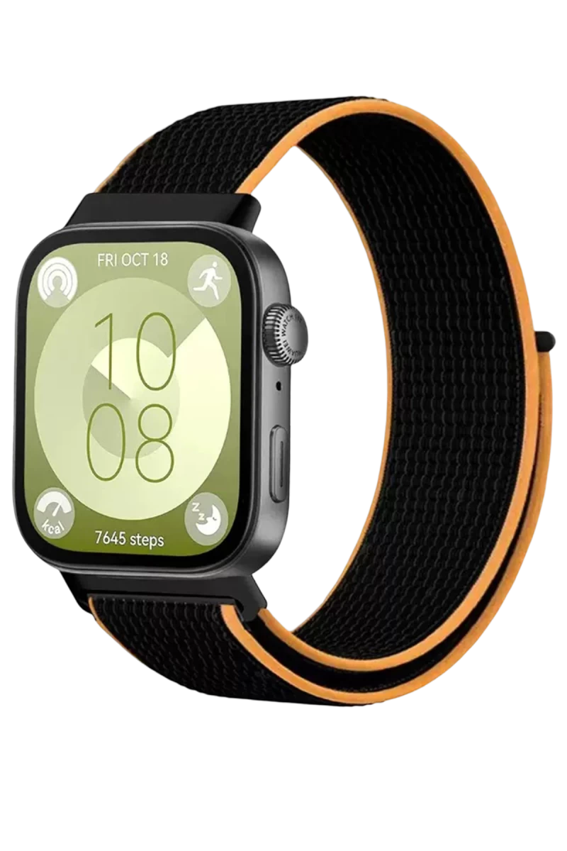 Huawei Fit 4 Hasırlı Cırtcırtlı Kordon - Siyah-Turuncu
