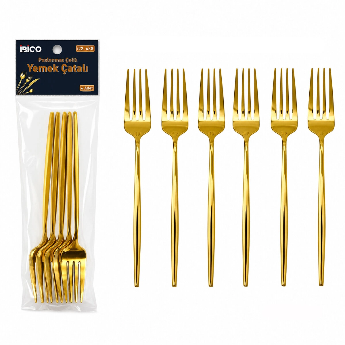 Şık Gold Yemek Çatal Seti 21 cm 6 Adet Paket