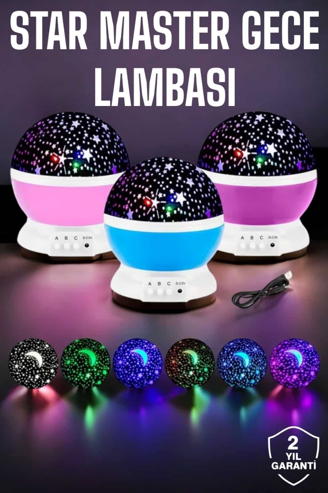 Mavi ve Mor Işıklı Projeksiyon Lambası