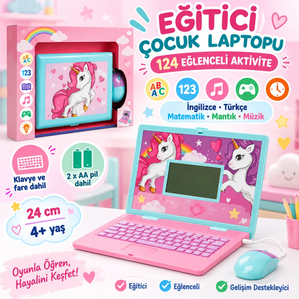 Eğitici Dizüstü Bilgisayar Unicorn Sesli 1 Adet