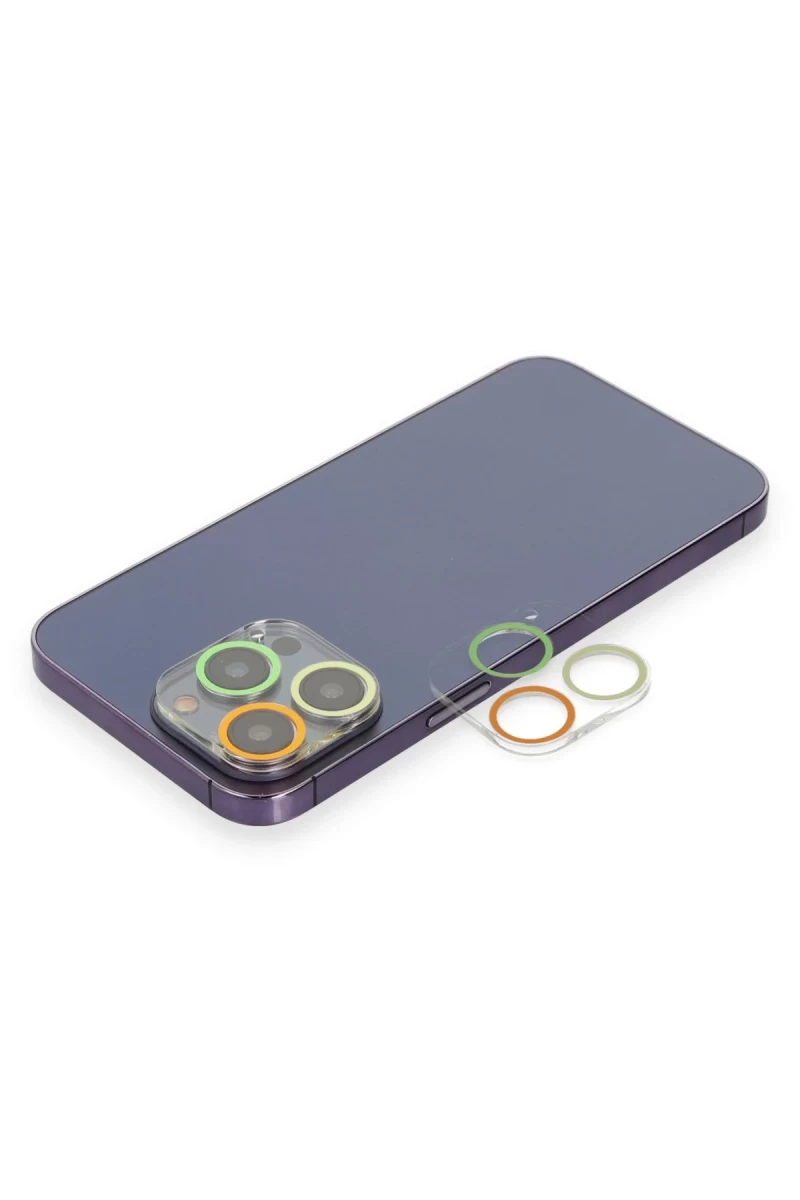 Apple iPhone 12 Pro Max Uyumlu Renkli Kamera Lens Koruma Cam - Sarı-Turuncu