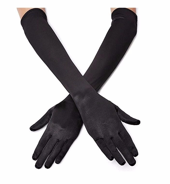 Şık Siyah Kumaş Eldiven 40 cm Yetişkinler İçin