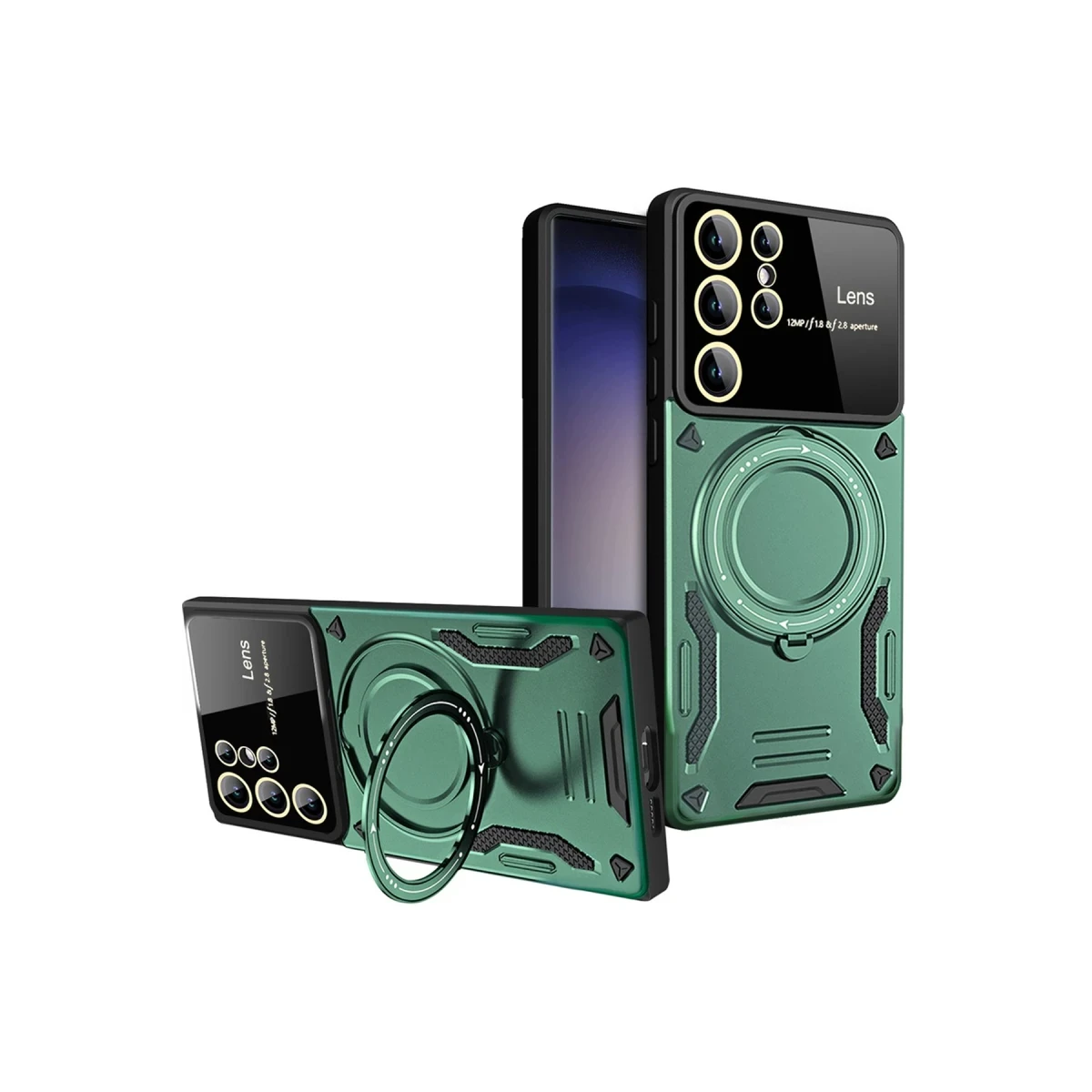 Samsung Galaxy S25 Ultra Kılıf Joy Lens Standlı Kapak - Koyu Yeşil