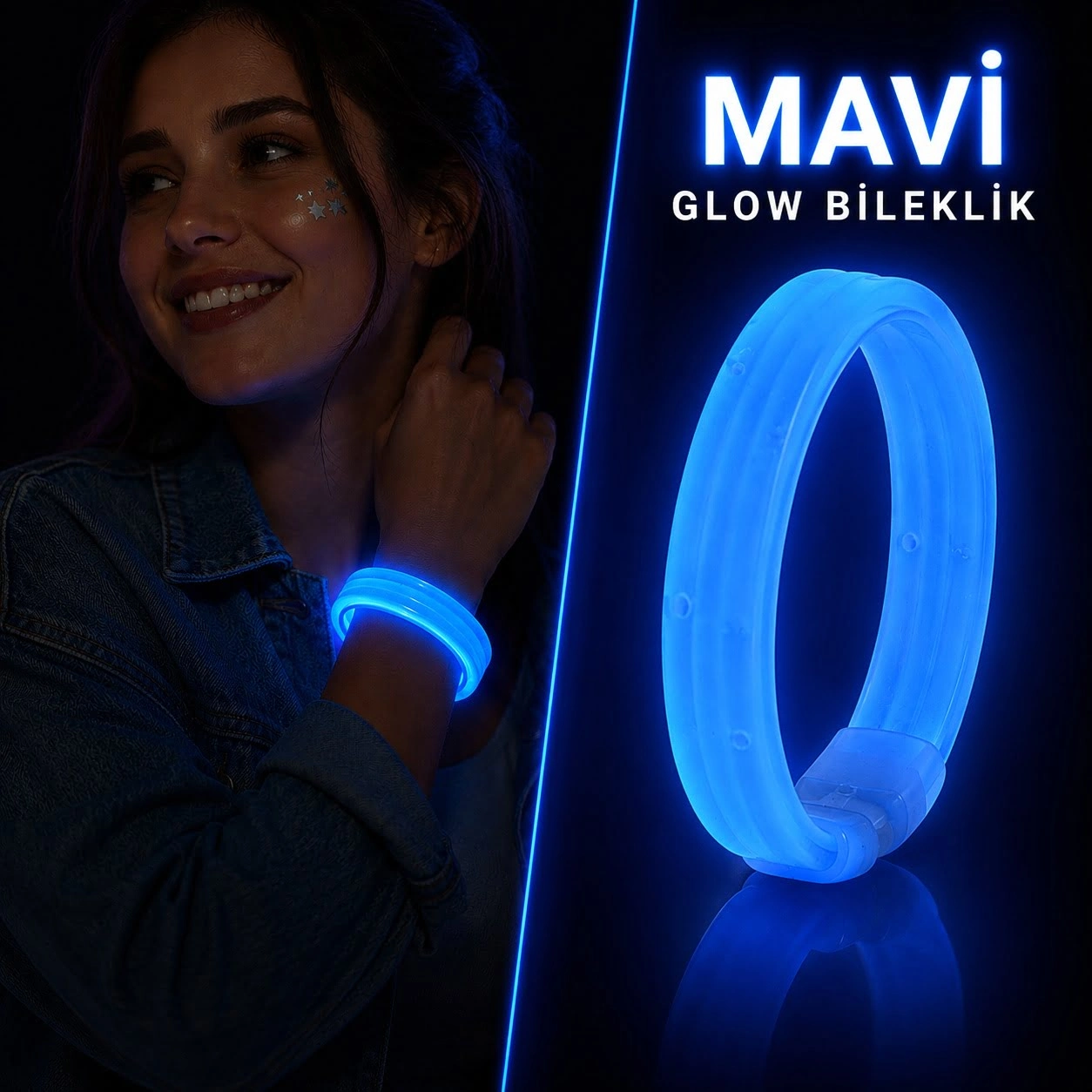 Kalın Mavi Glow Bileklik 1,5 Cm Parti ve Festival Aksesuarı