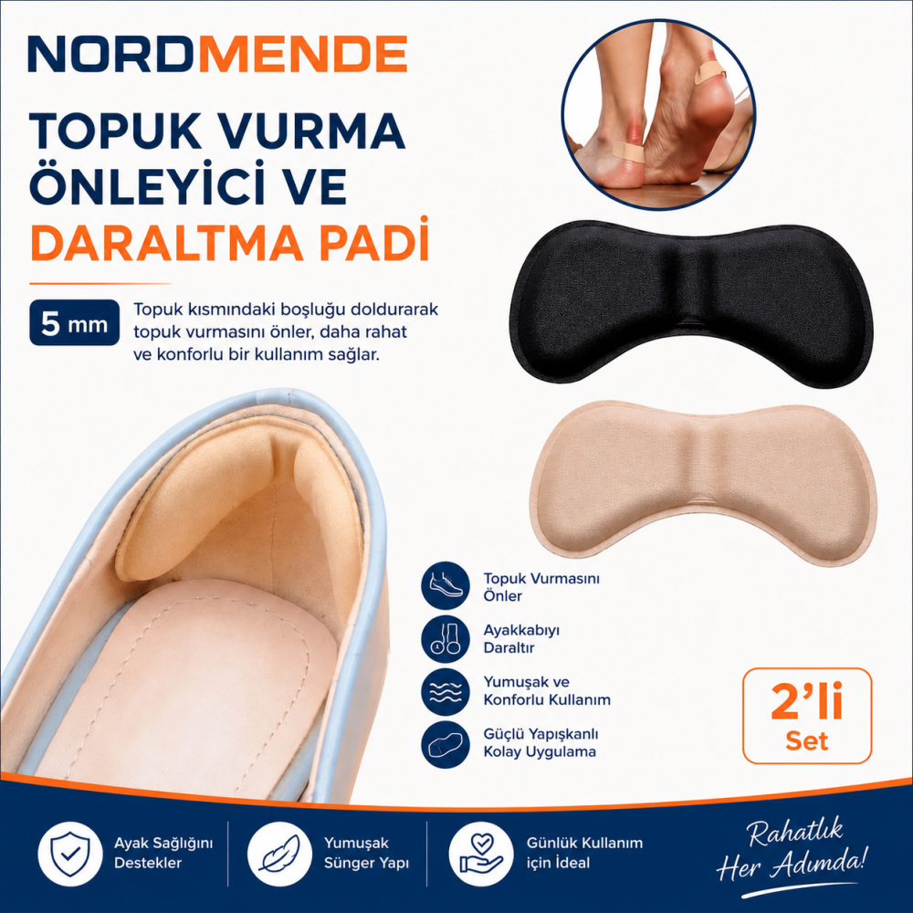 5 mm Topuk Vurma Önleyici Ayakkabı Daraltma Pedi 2'li Set