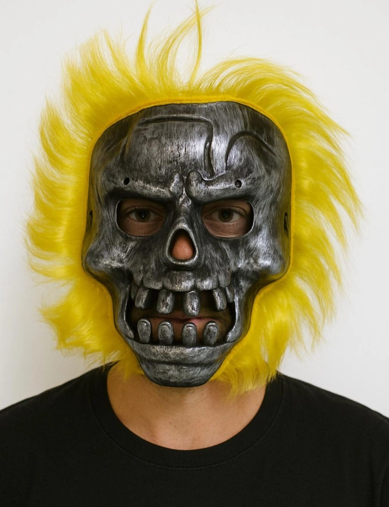 Sarı Saçlı İskelet Maske - Metal Kafatası