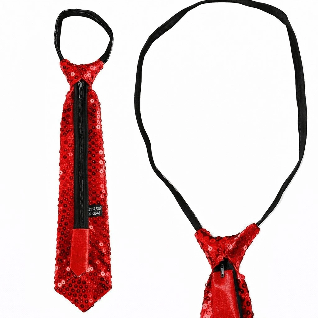Işıltılı Kırmızı Pul Payetli Kravat 33 cm Unisex Parti Aksesuarı