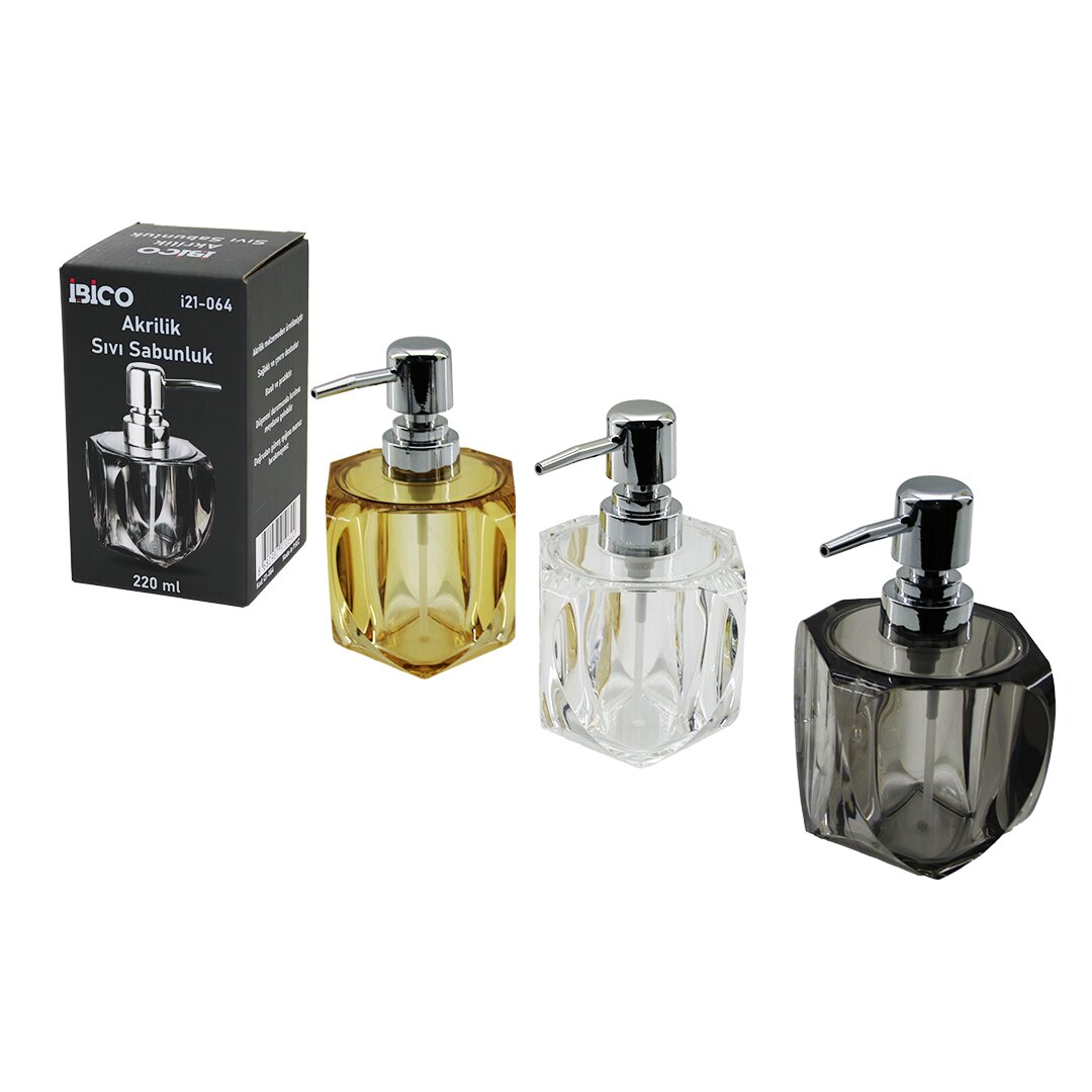 Tombul Kare - 4-KALPLİ Gövde Şeffaf - Renkli Akrilik - Mika Kristal Sıvı Sabunluk 220ML