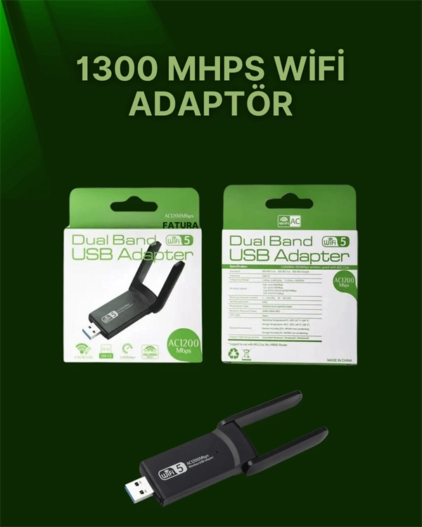 Kablosuz Ağ Adaptörü 2.4GHz ve 5GHz Destekli