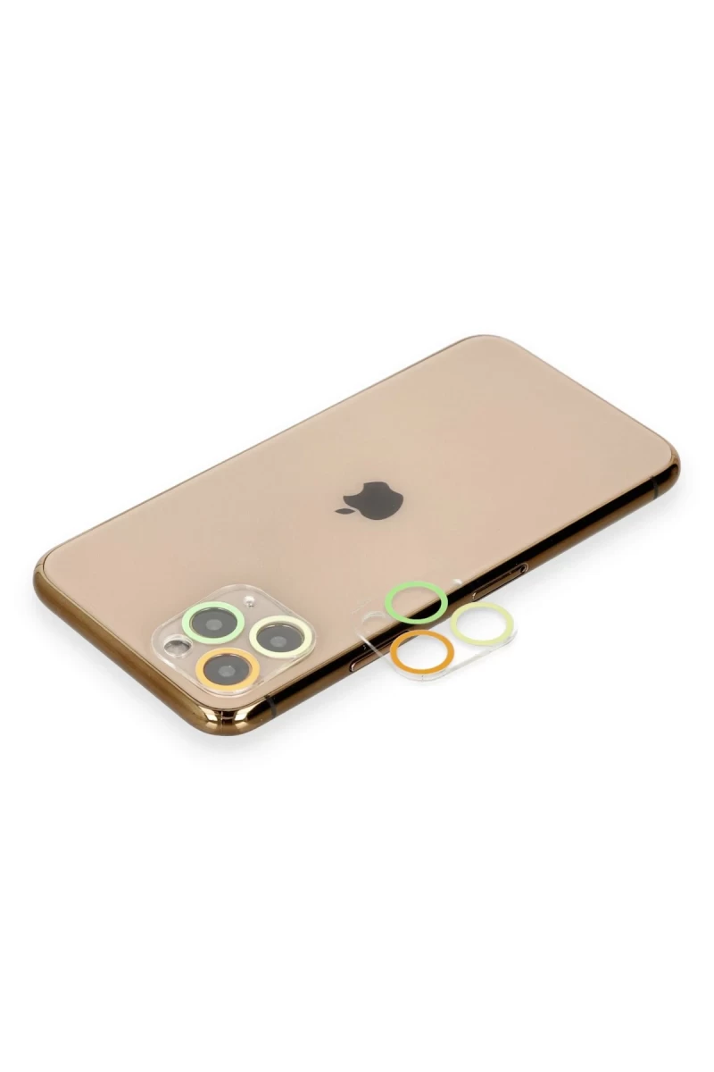 Apple iPhone 11 Pro Uyumlu Renkli Kamera Lens Koruma Cam - Sarı-Turuncu