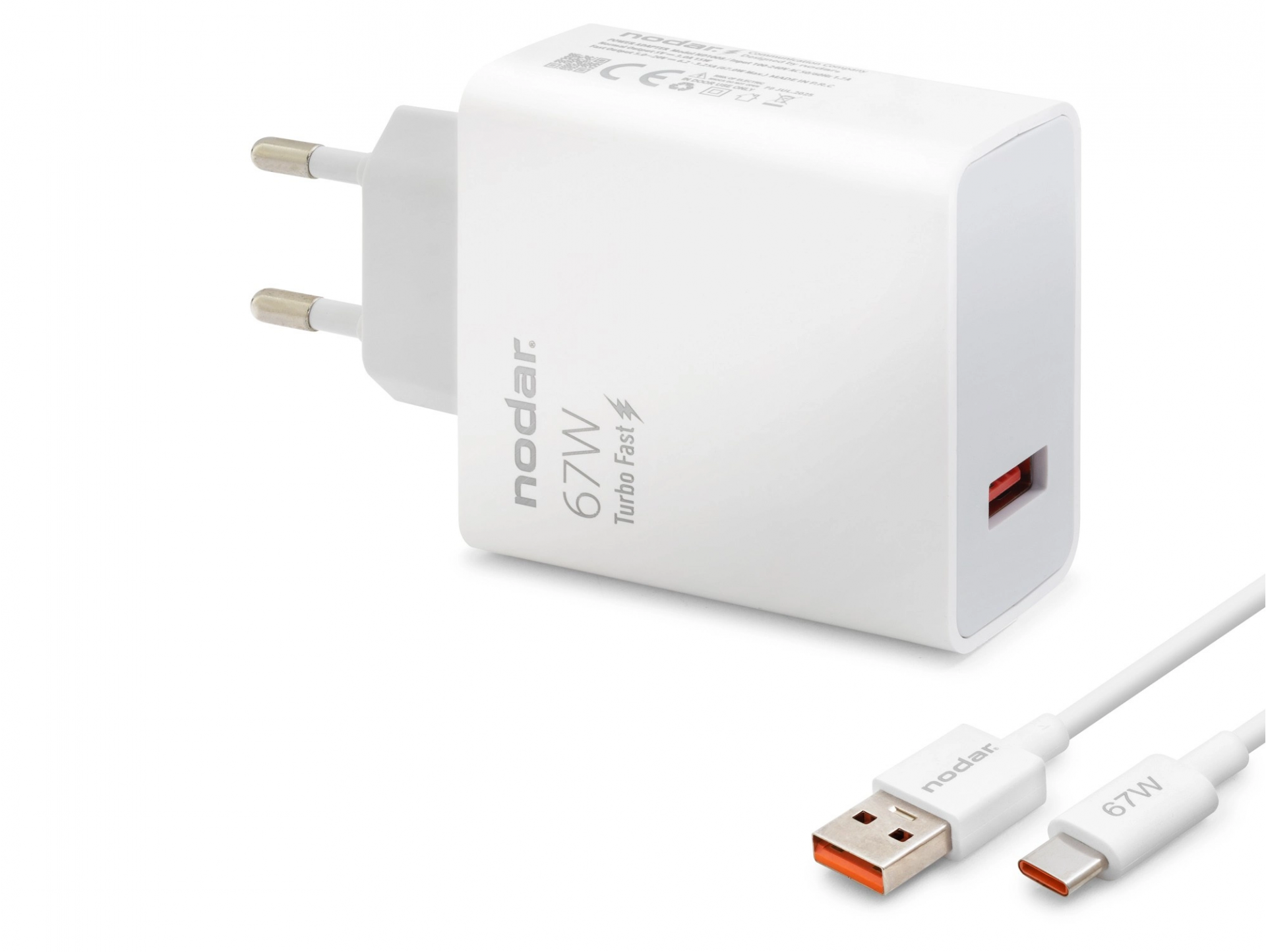 Hızlı Şarj Seti 67W USB Adaptörlü 95 cm PVC Kablolu Beyaz