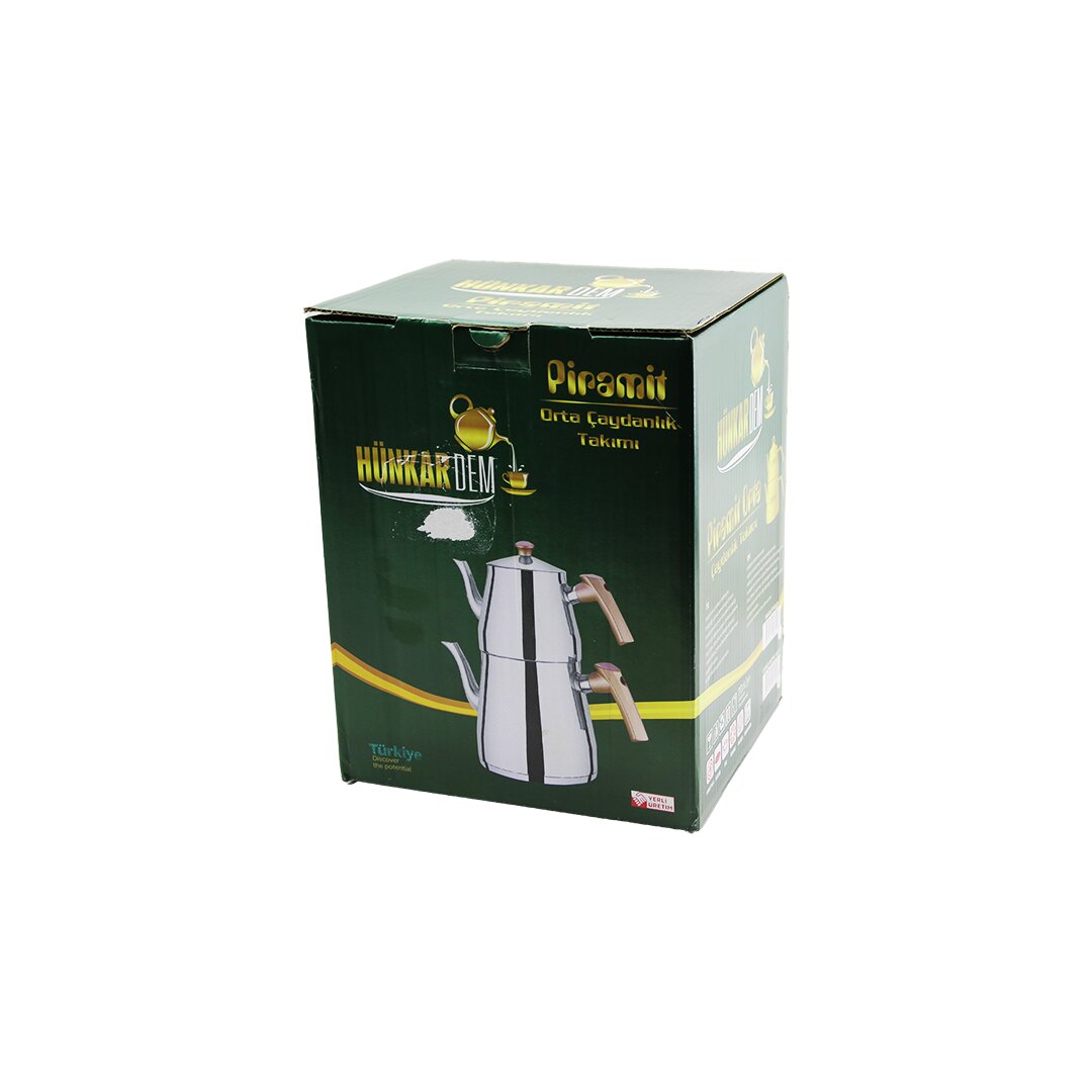 Piramit Orta Boy Çelik Çaydanlık Seti - Takımı Renkli Bakalit Kulp Üst Demlik : 1.1LT - Alt Suluk: 2LT Kendinden Süzgeçli