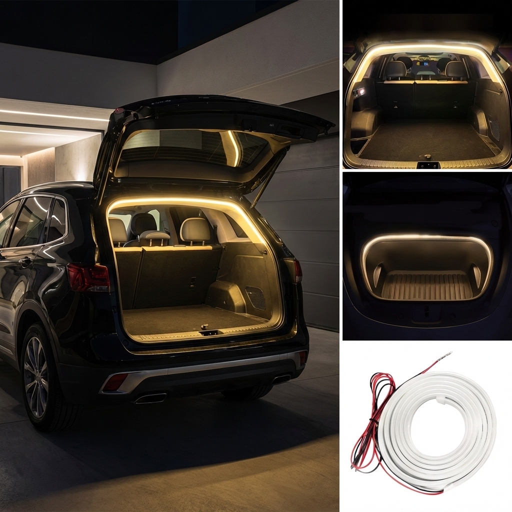 Araba Otomobil Ön Arka Bagaj İçi Aydınlatma Neon Led Şerit Kayar Modlu 12v 4 Metre Sarı