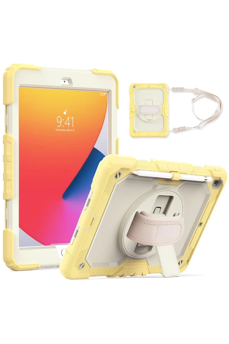 Apple iPad 10.2 (7.nesil) Kılıf Strap New Tablet Kapak - Sarı