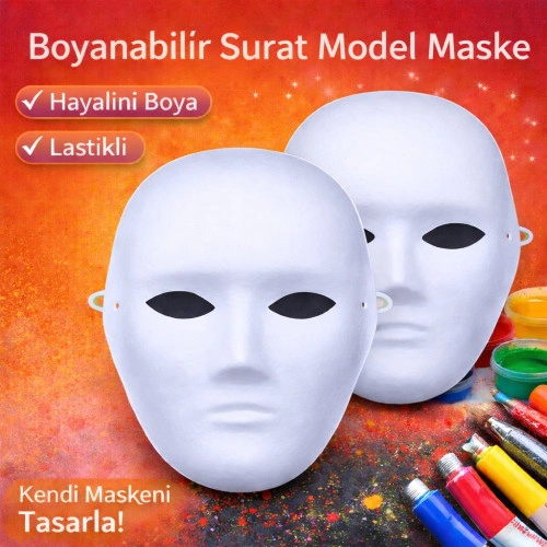 Kendin Tasarla Boyanabilir Maske - Lastikli 1 Adet