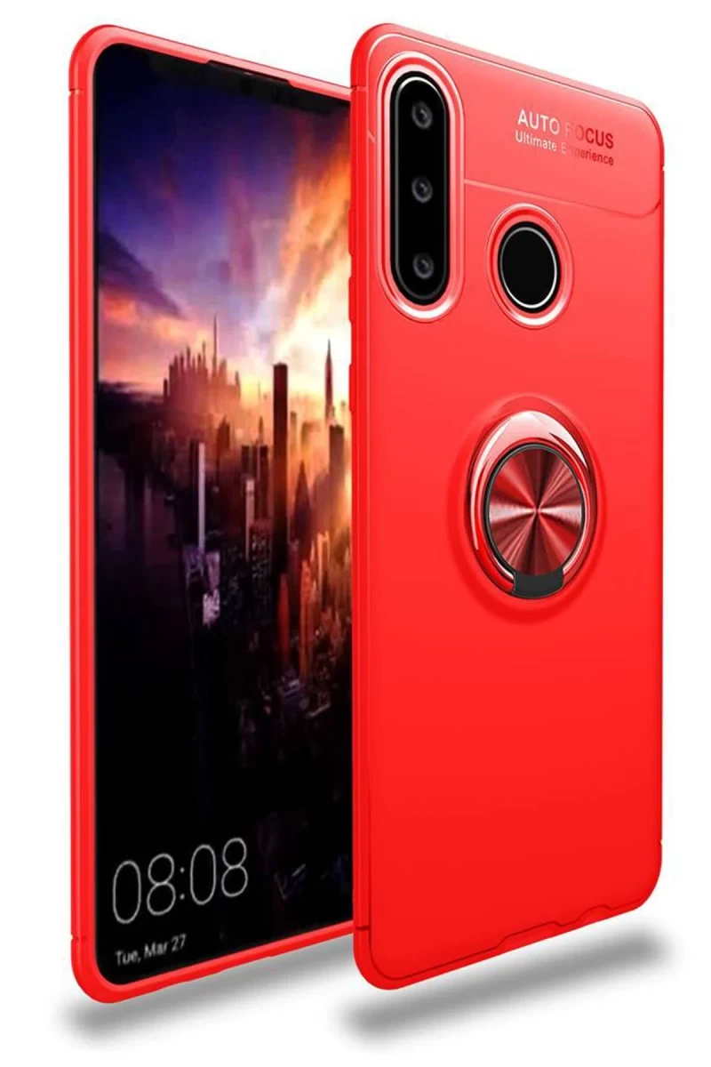 Huawei Y6P Uyumlu Kılıf Range Yüzüklü Silikon - Kırmızı