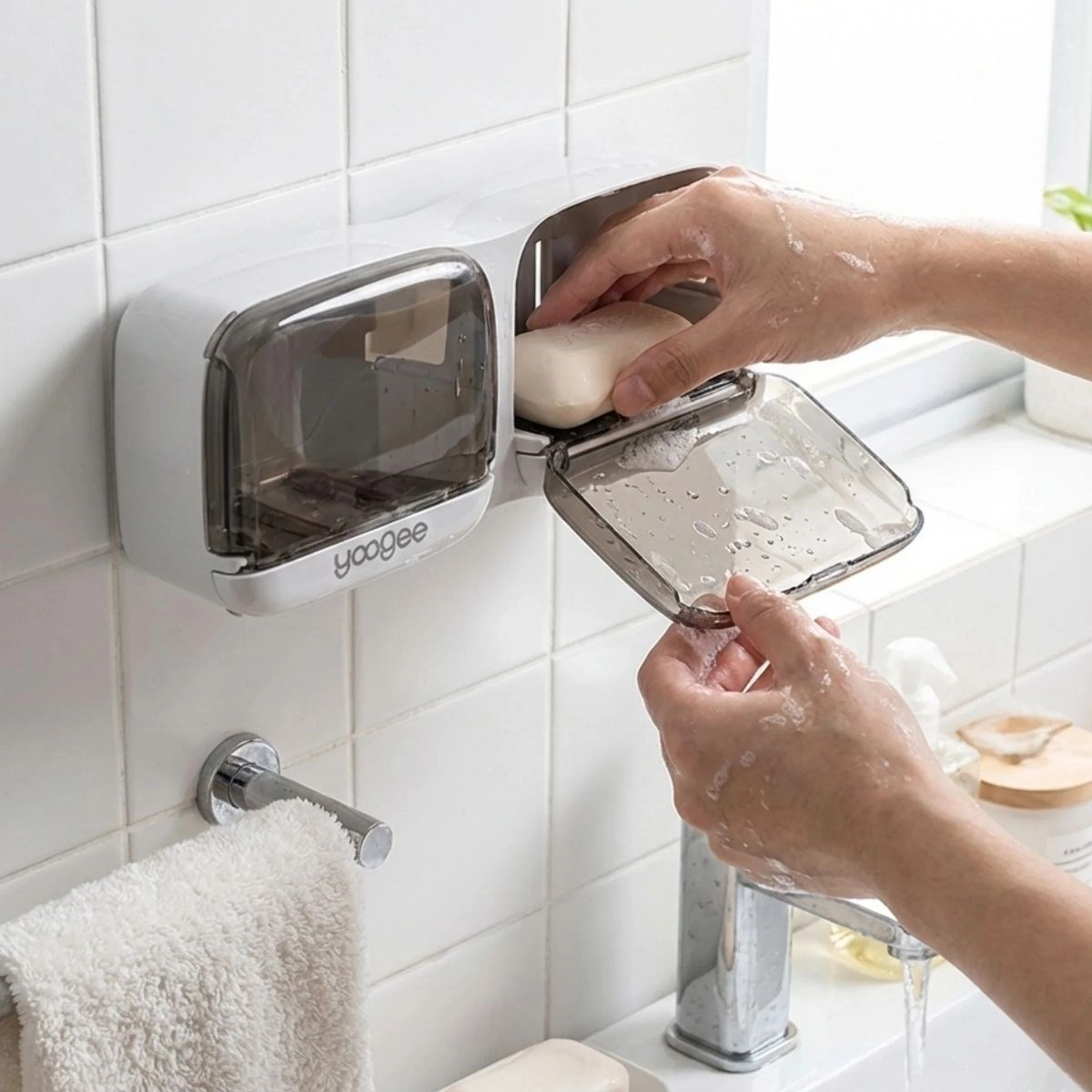 Pratik İkili Kapaklı Plastik Sabunluk Organizer Banyo Mutfak İçin