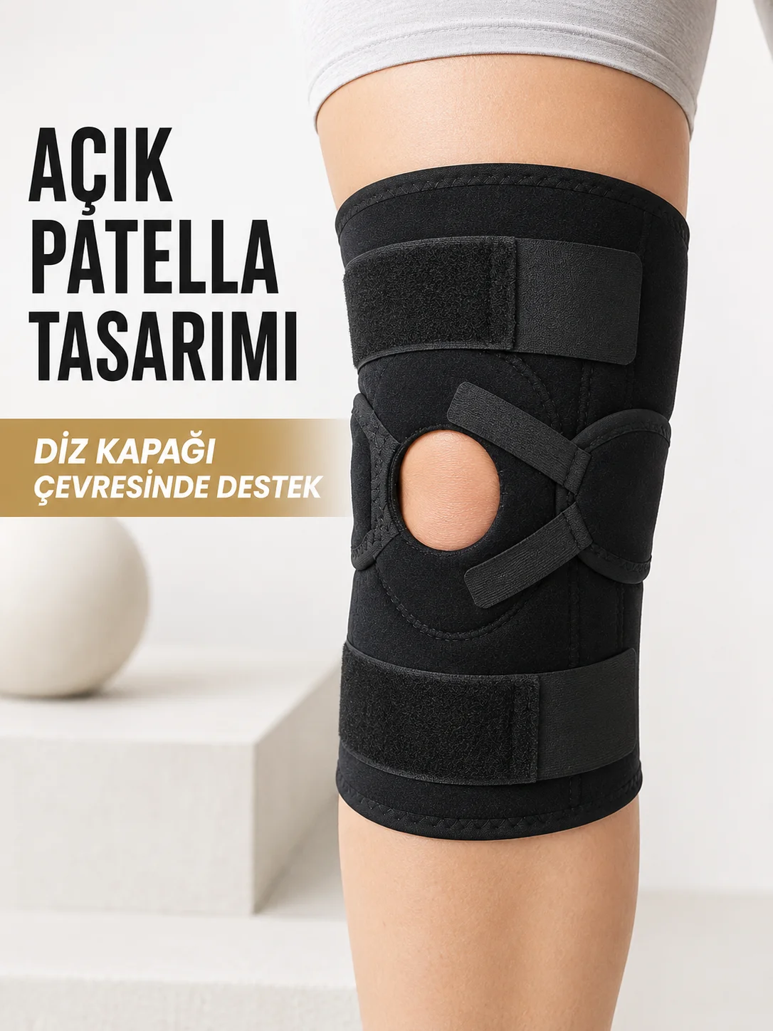 Açık Patella Ligamentli Dizlik Yan Destekli Esnek Ayarlanabilir Diz Desteği