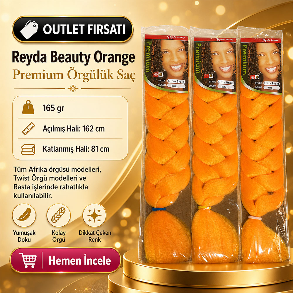 3 Paket - Afrika Örgüsü Ve Rasta İçin Sentetik Saç ORANGE