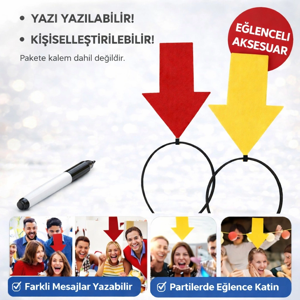 Eğlenceli Kişiselleştirilebilir Ok İşaretli Mesaj Tacı 2'li Set