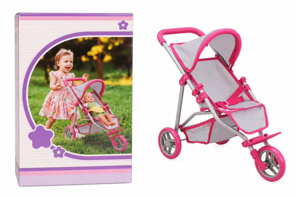 Pembe Gri 3 Tekerlekli Puset 1 Adet