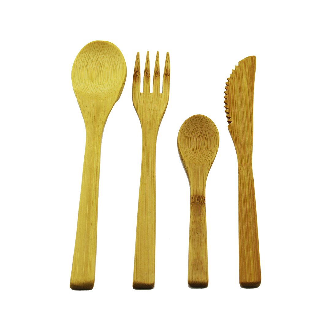 4PCS Ahşap Bambu Mutfak Seti 2 Kaşık - Çatal - Bıçak