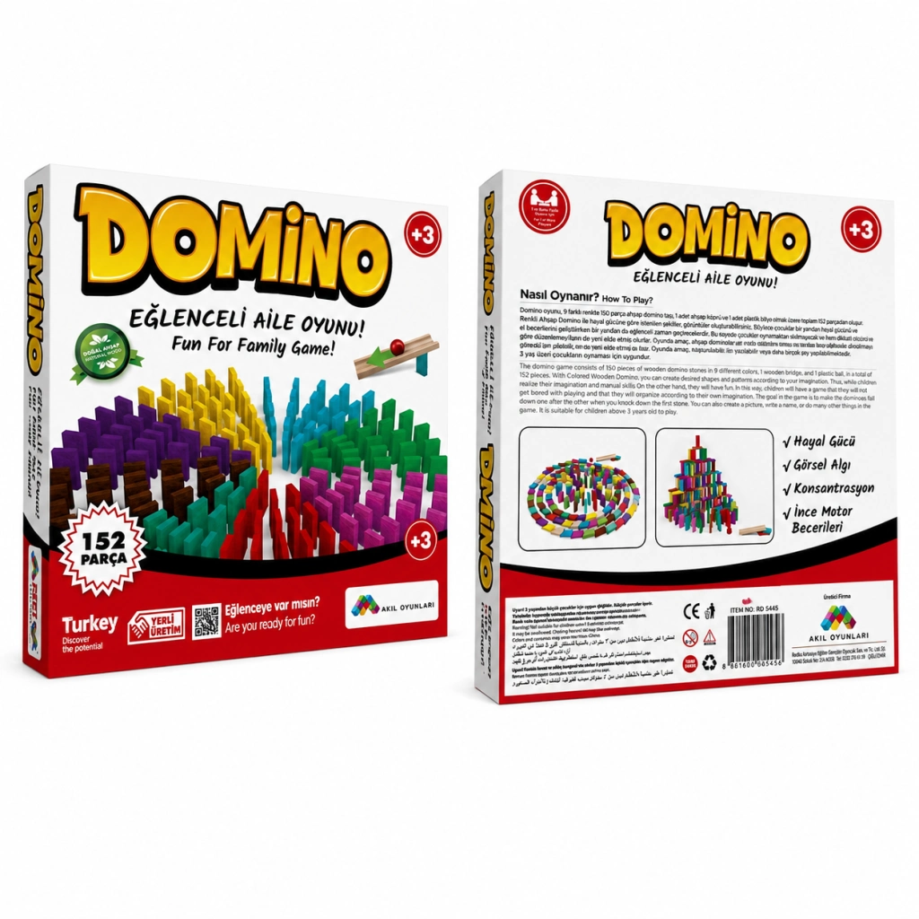 Eğlenceli Renkli Ahşap Domino 1 Adet Oyun Seti