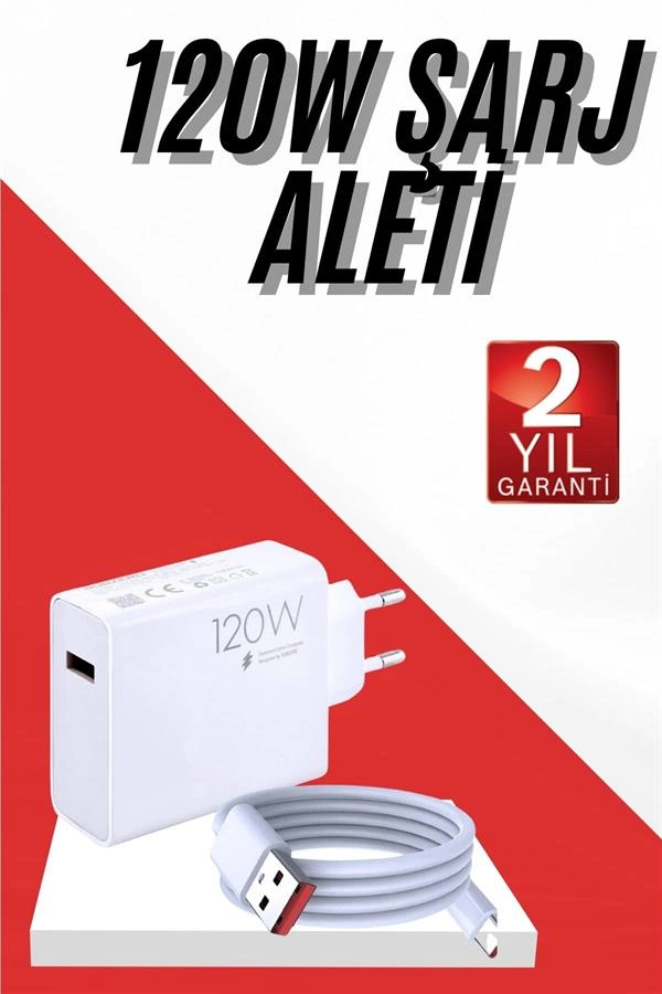 Turbo Hızlı Şarj Aleti Seti 120W USB-C Uyumlu Beyaz